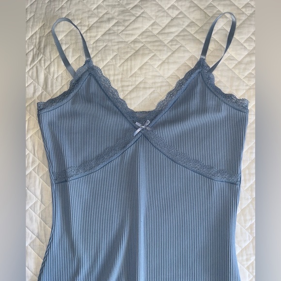 Blue Ribbed Body Con Dress - Picture 2 of 4